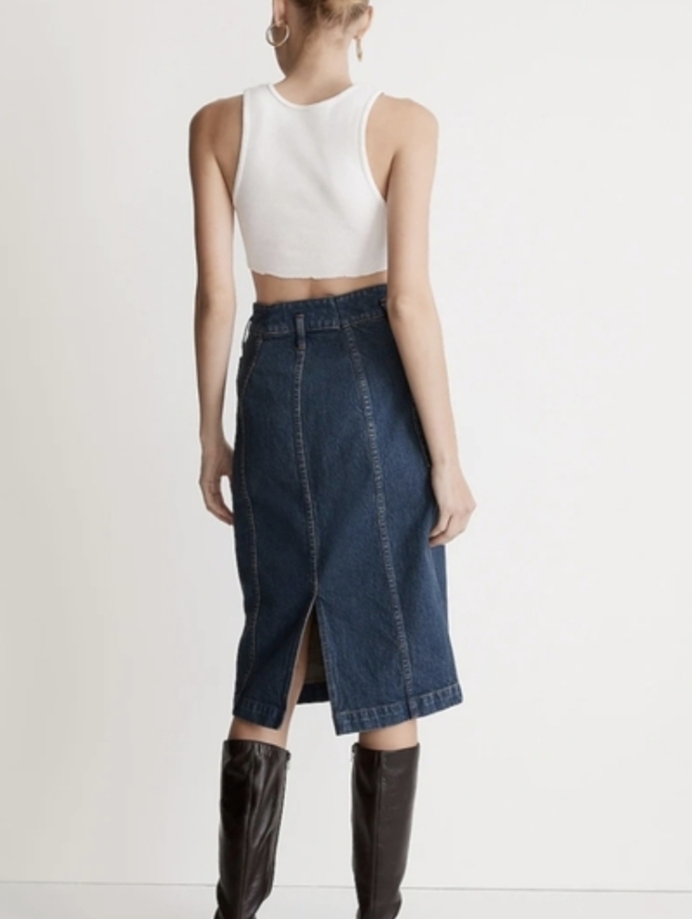 Madewell Hi Rise Midi Denim Skirt - Picture 2 of 7
